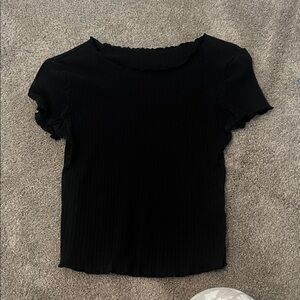 SHEIN Black Ribbed Short Sleeve Top